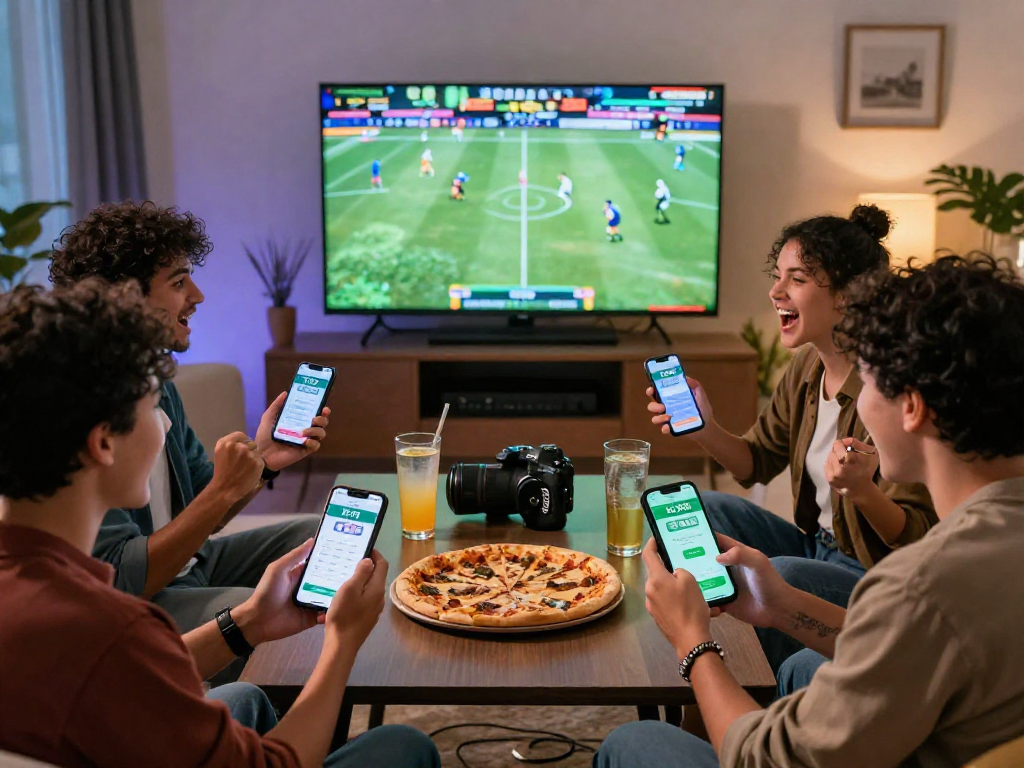 Exciting TK 999 online sports betting scene with friends celebrating wins