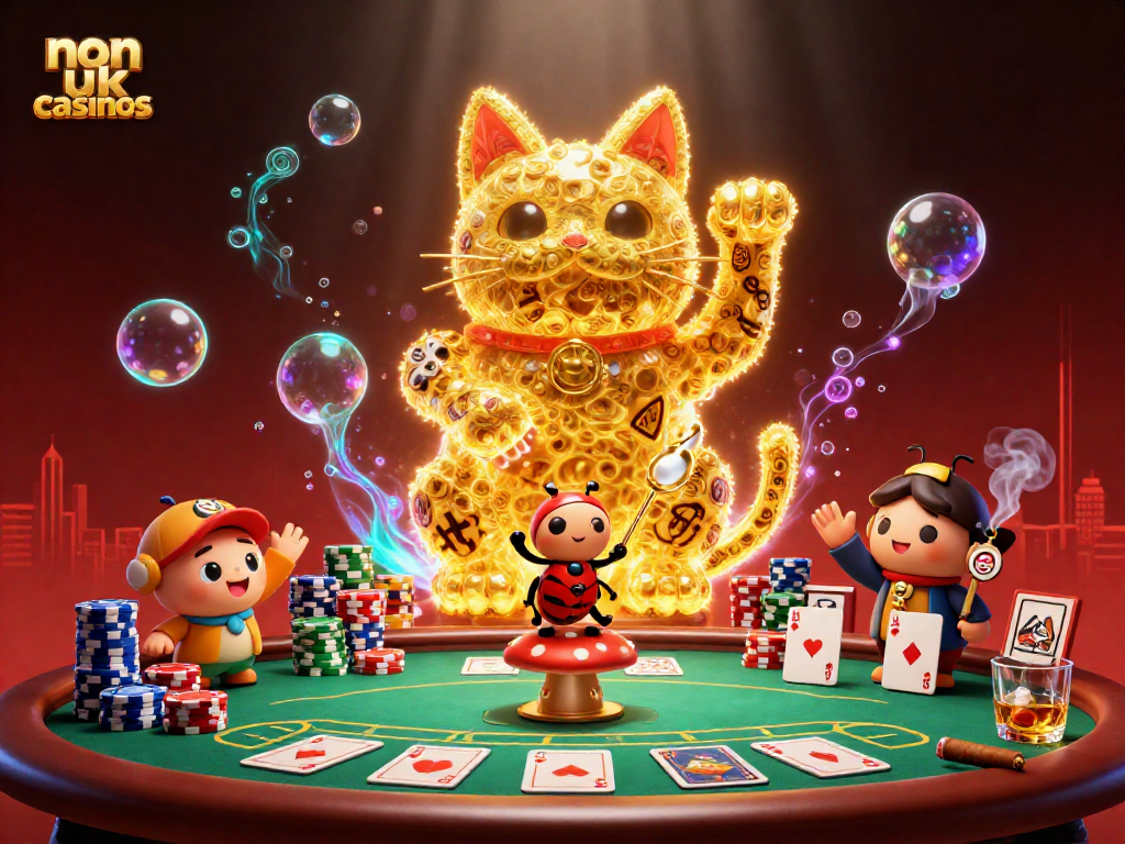 Engage with unique non uk casinos featuring vibrant gaming elements and a dynamic lucky cat.