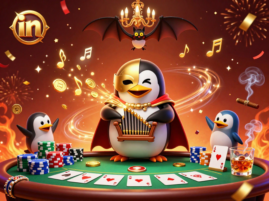 Engage with the vibrant online casino scene featuring the phantom opera penguin playing for golden coins.