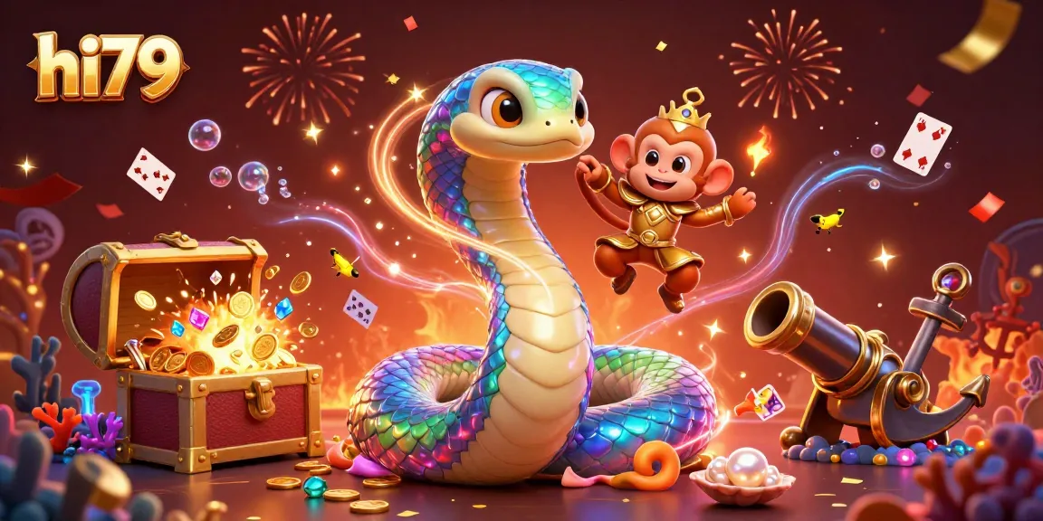 Engage with hi79 casino action in a vibrant 3D scene featuring colorful symbols and characters.