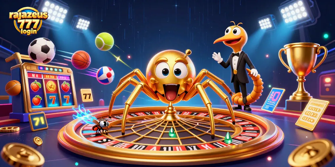 Experience thrilling rajazeus 777 login gameplay with a dynamic golden spider spinning a roulette web.