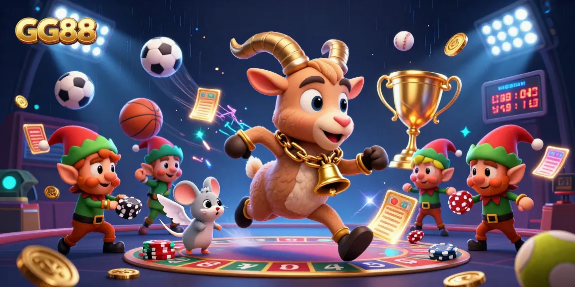 Engage with GG88's vibrant casino world featuring a festive Krampus goat and mischievous gremlins in action.