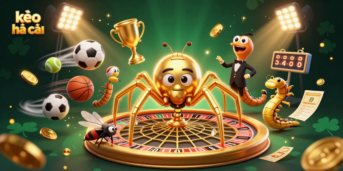 Experience thrilling sports betting with kèo nhà cái as a golden spider spins a roulette wheel web.