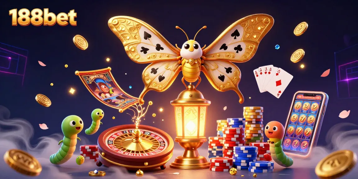 Engage with 188bet through vibrant casino scenes featuring a majestic atlas moth and exciting gaming elements.