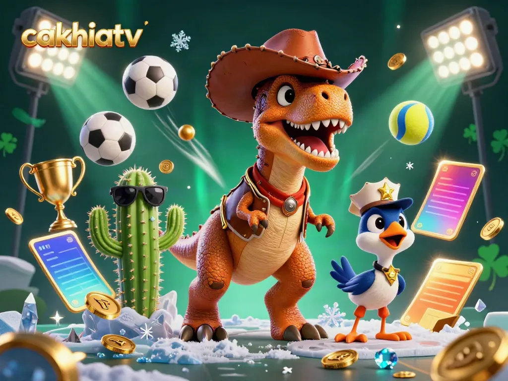 Cakhiatv showcases a vibrant casino scene with a T-Rex and dynamic betting elements.