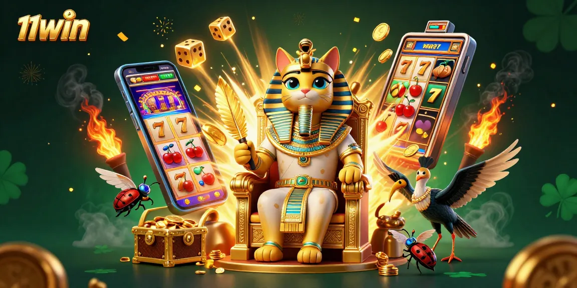 Experience thrilling gameplay with 11WIN's Egyptian-themed slot machine bursting with coins and jackpots