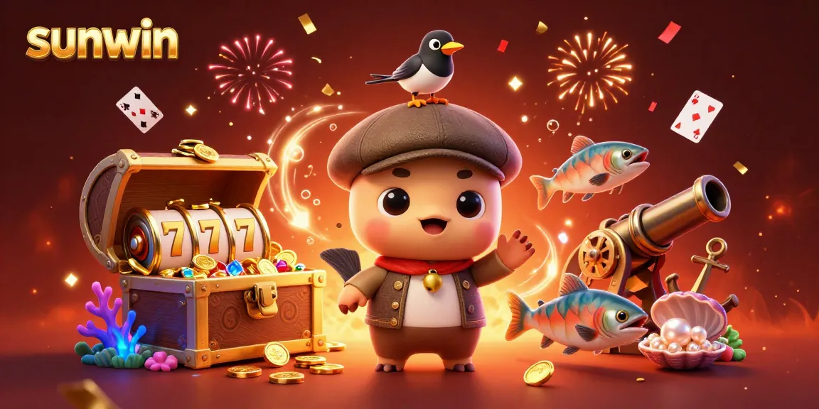 sunwin slot games celebrating vibrant wins with Nessie, magpie, and colorful gems