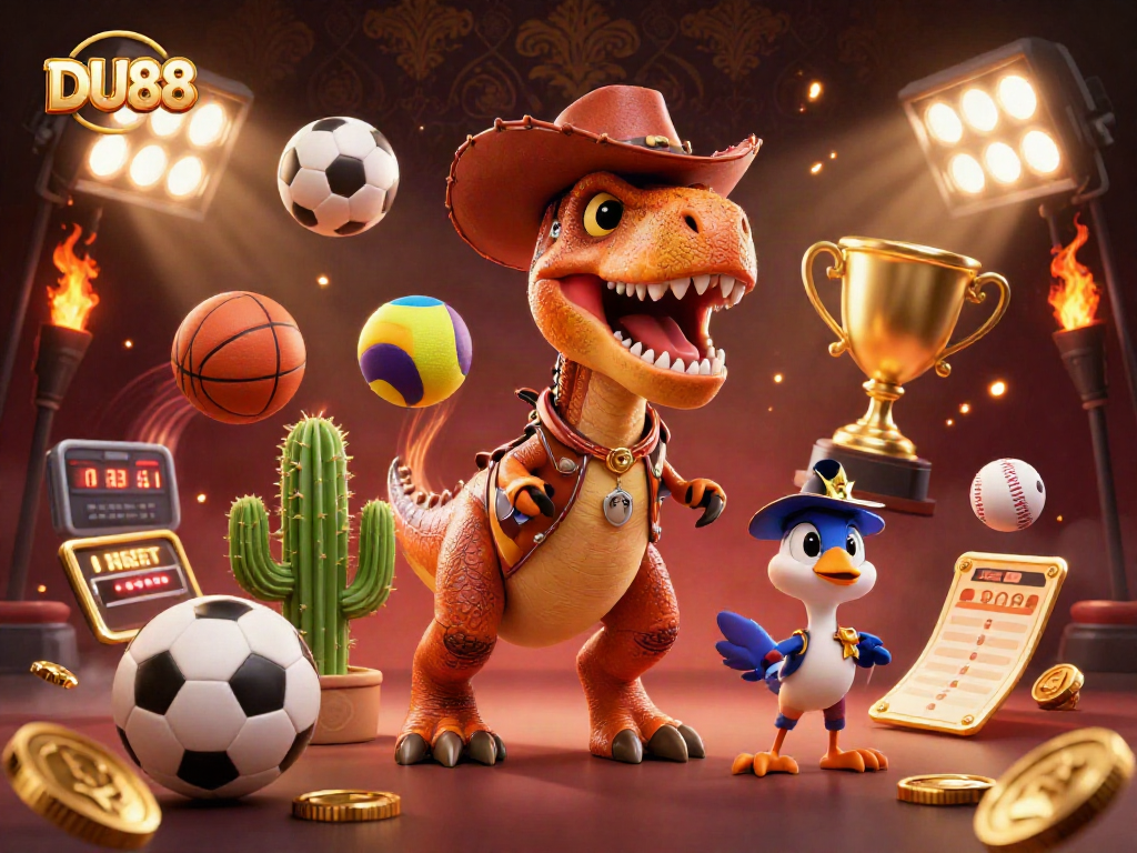 Engage with the exciting DU88 casino experience featuring vibrant characters and dynamic sports elements.