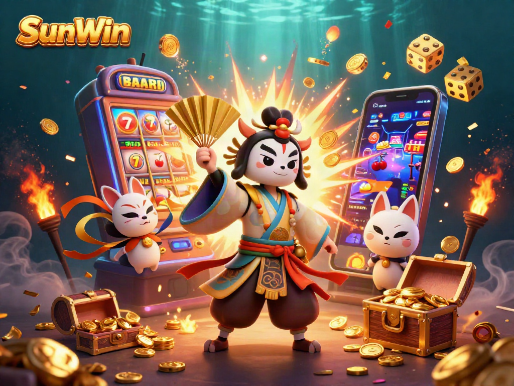 Experience thrilling gameplay with dynamic SunWin elements in this vibrant casino scene.