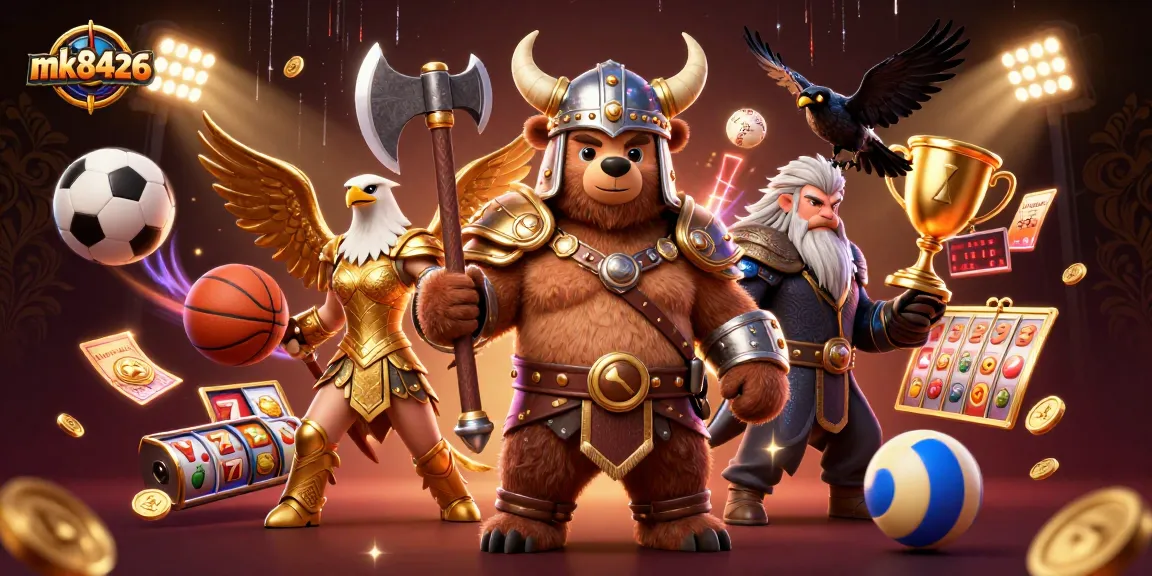 Engage with mk8426 in this vibrant illustration of a Viking bear and Valkyrie eagle, capturing dynamic casino action.