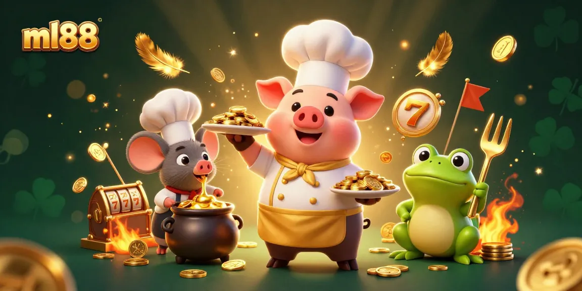Join the fun at ml88 with 3D chef characters serving gold coins in an exciting casino scene.