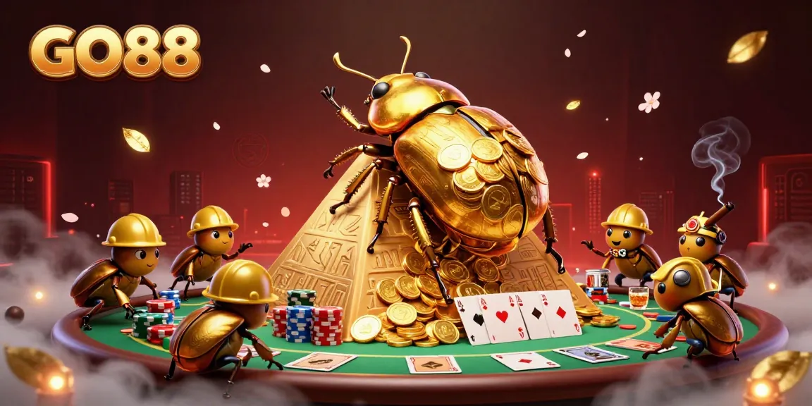 Win big with GO88 while enjoying a vibrant casino atmosphere filled with gold coins and poker excitement.