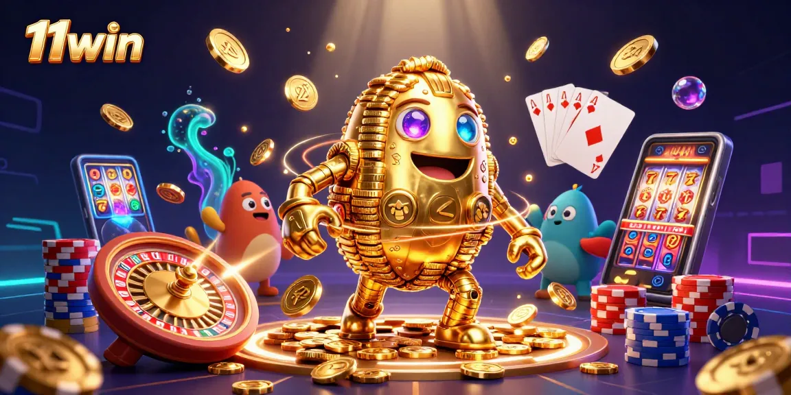 Engage with 11win's immersive casino experience featuring golden golems and dynamic gaming elements.