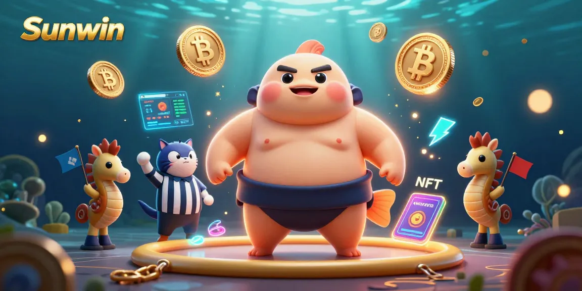 Experience Sunwin's thrilling underwater casino action with cartoon fugu and high-tech crypto elements.