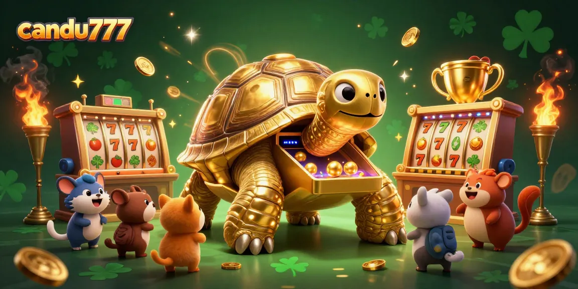 Experience winning excitement with candu777 in this vibrant slot game illustration featuring a golden tortoise.