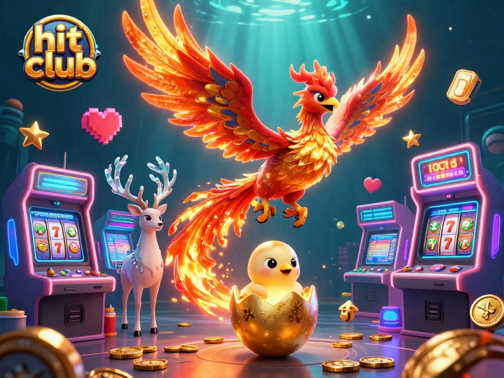 Engage with hit club in this vibrant 3D illustration showcasing dynamic game elements and magical creatures.