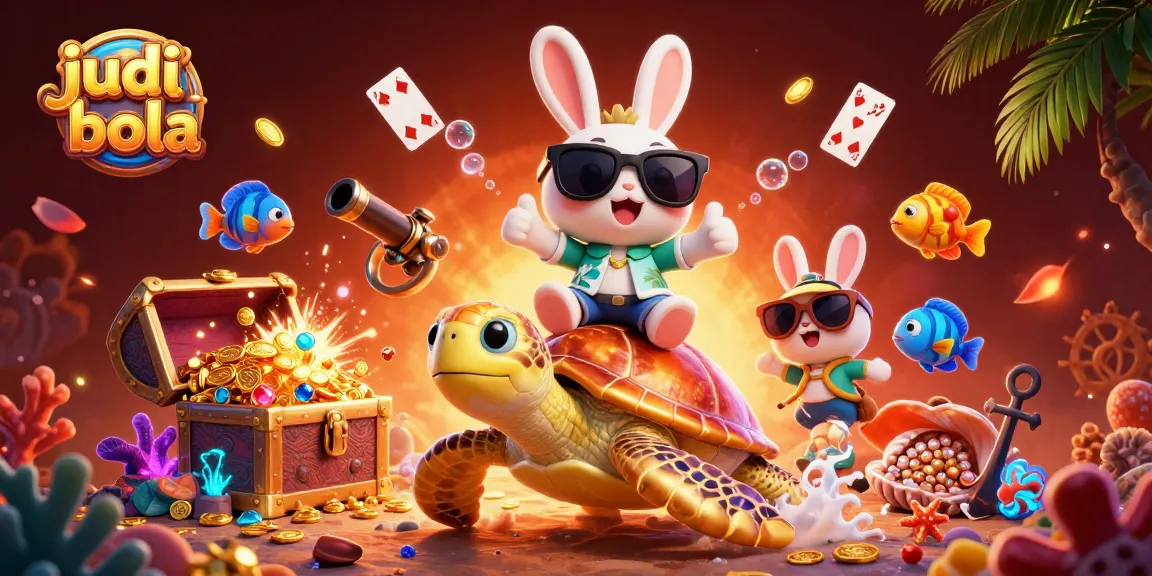 Engage in judi bola with playful visuals of a lucky rabbit and golden turtle in an underwater scene.