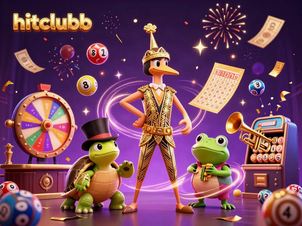 Experience gaming excitement with hitclubb's vibrant casino scene featuring lively characters and dynamic gambling elements.