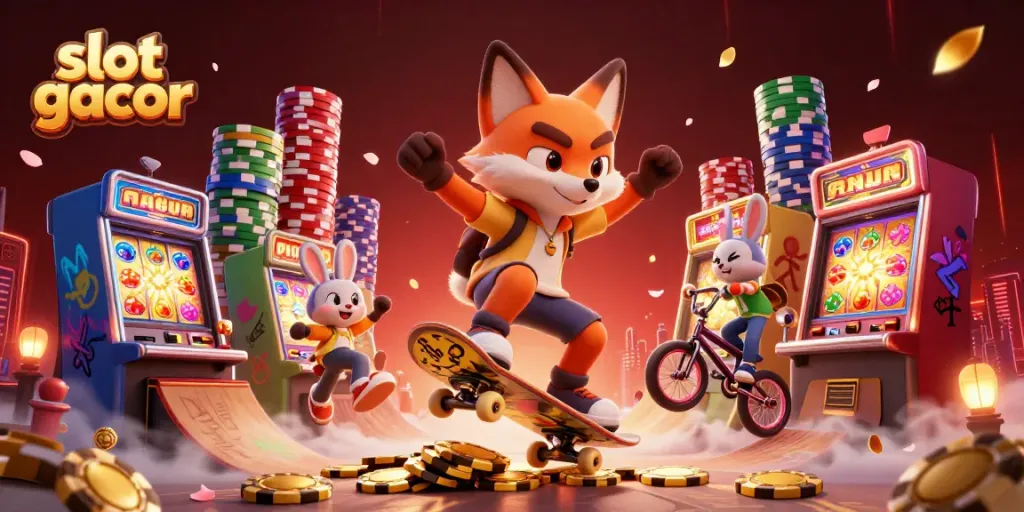 Menangkan slot gacor dengan spektakuler! Ilustrasi kasino 3D penuh warna.