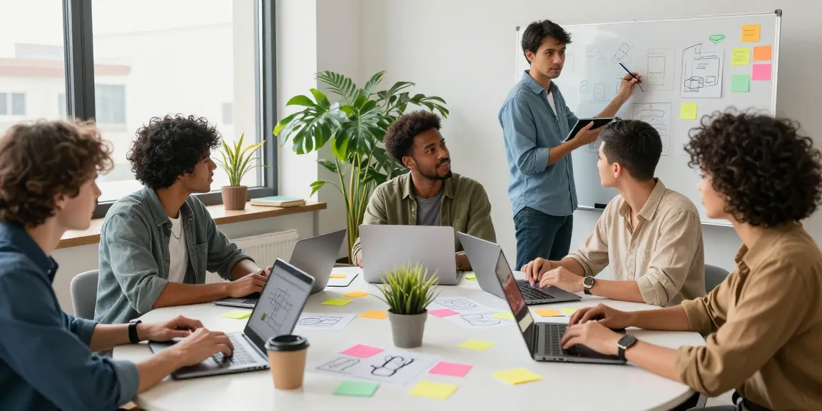 Collaborative team brainstorming session using mixboard ai in modern office.