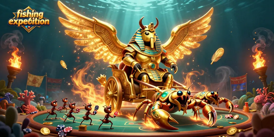 Experience a thrilling fishing expedition with a vibrant 3D scene of iconic casino elements.