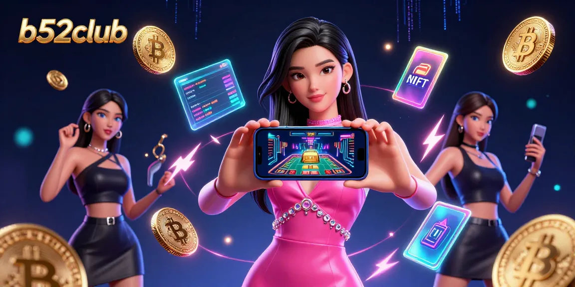 Engage in thrilling games at b52club with a stunning Asian woman showcasing a live dealer casino on her smartphone.