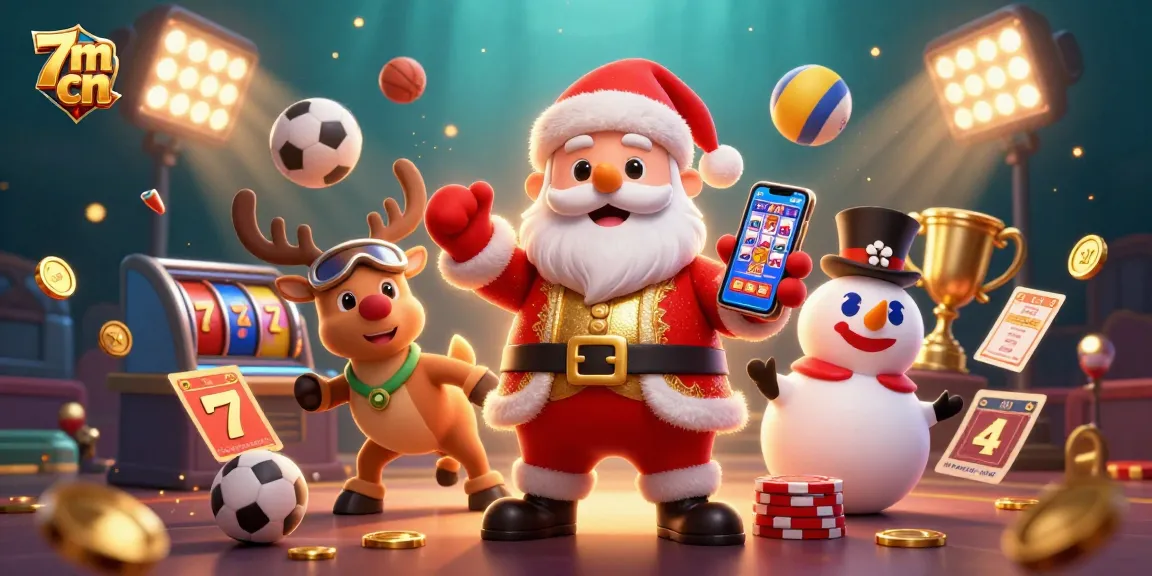 Engage with 7m cn as Santa and friends celebrate jackpot wins in a vibrant casino scene.