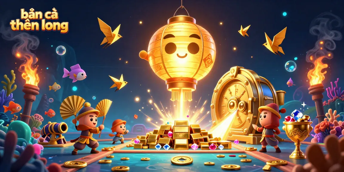 The vibrant scene of bắn cá thần long showcases magical sea creatures and treasures within a fish shooting game.