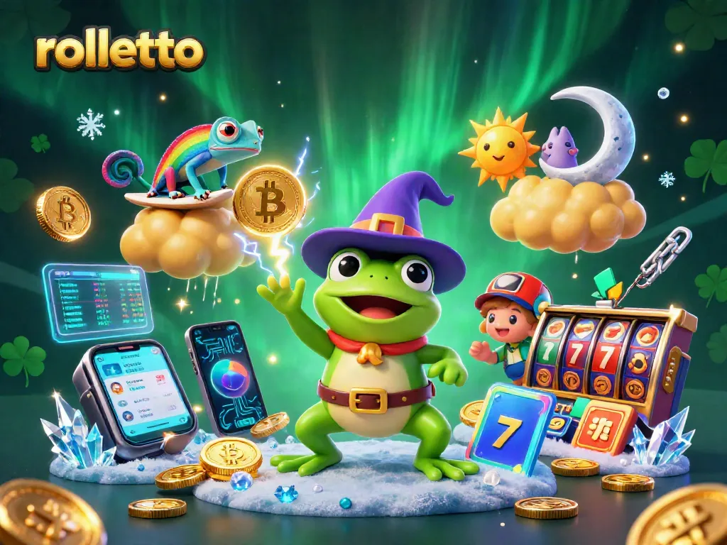 Experience rolletto with a vibrant scene of luck and fortune, featuring casino themes and crypto elements.