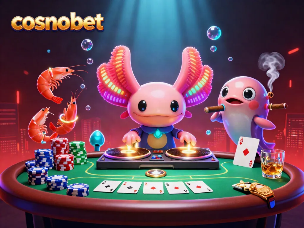 Bet on cosmobet with a vibrant 3D illustration of a lively underwater casino scene.
