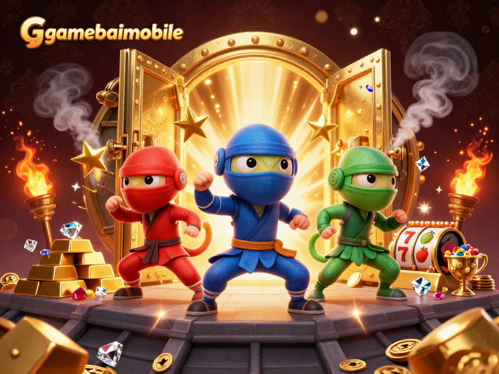 Engage with gamebaimobile’s exciting 3D casino adventure featuring chameleon ninjas and gold treasures.