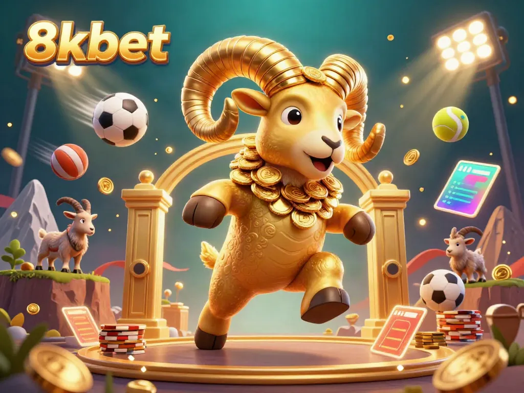 Experience immersive gameplay with 8xbet as the golden ram charges through a dynamic sports betting scene.