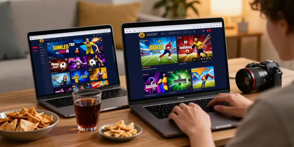 Interactive online betting experience on 8kbeteu.com with sports options in a cozy setting.