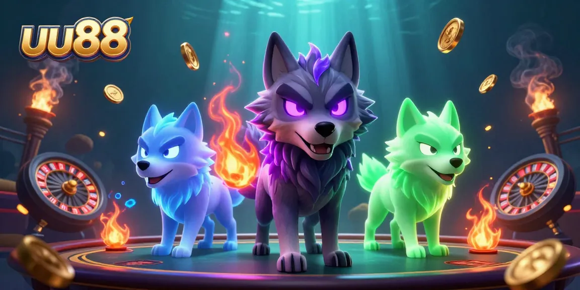 uu88 engages players with vibrant casino scenes featuring spectral wolf leaders, dynamic roulette, and poker.