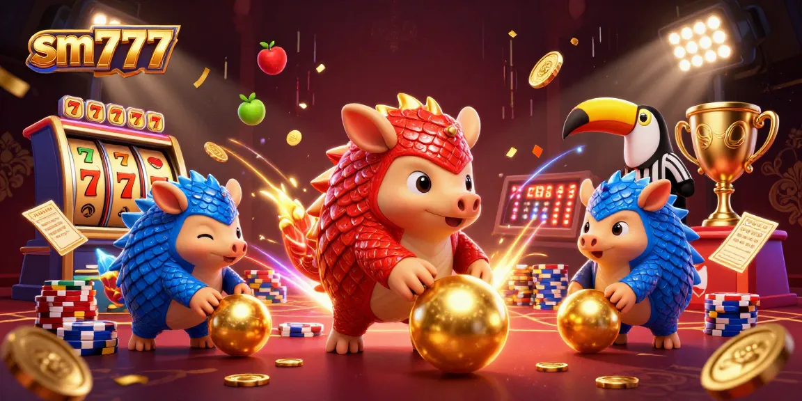 Experience thrilling online gaming with sm777 featuring vibrant pangolins, jackpot symbols, and golden elements.