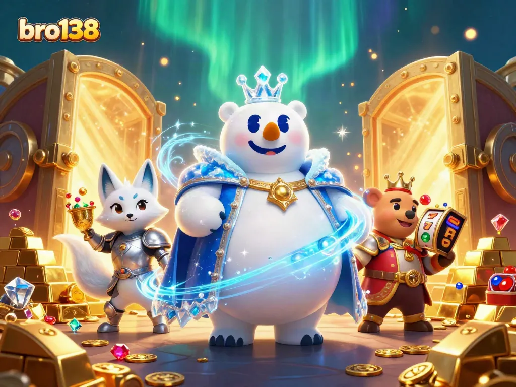 Experience big wins with bro138 in an engaging casino scene showcasing slot reels and treasures