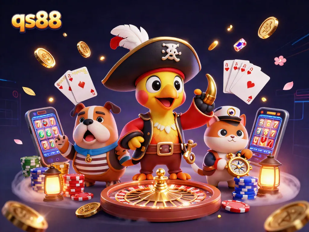 Experience the excitement at qs88 with vibrant casino action featuring a pirate captain and treasures.