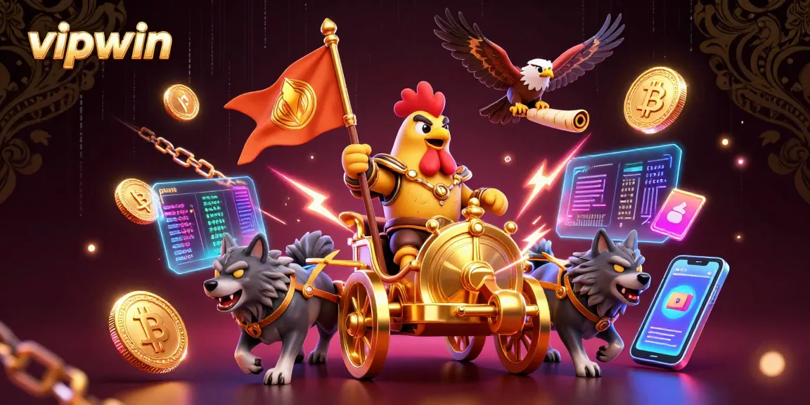 Engage with VIPWIN's thrilling features through a dynamic 3D casino illustration showcasing gaming excitement.