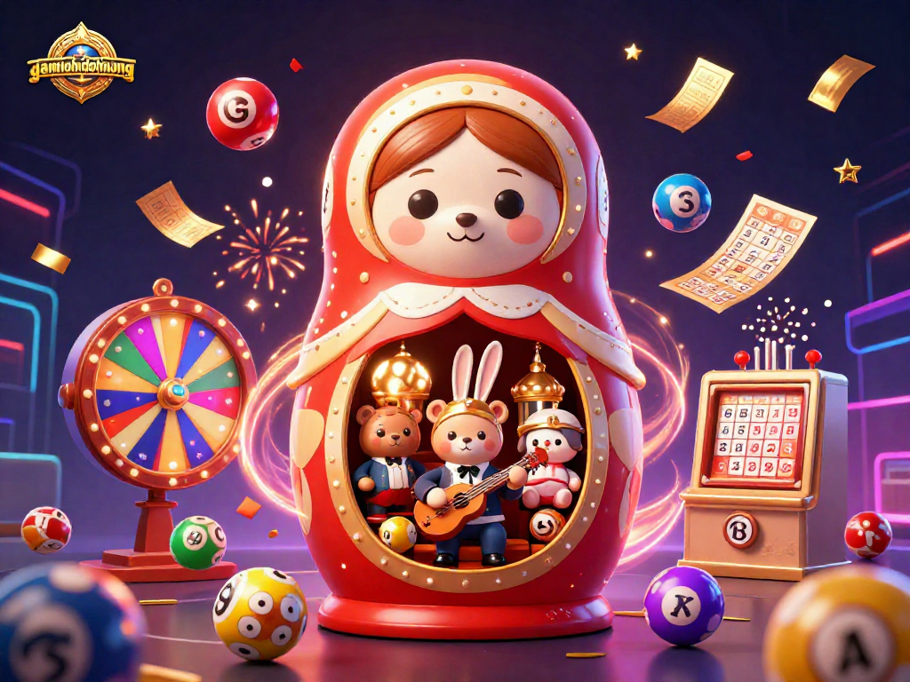 Engage with gamenohudoithuong in a dynamic 3D casino illustration featuring colorful games and lively characters.