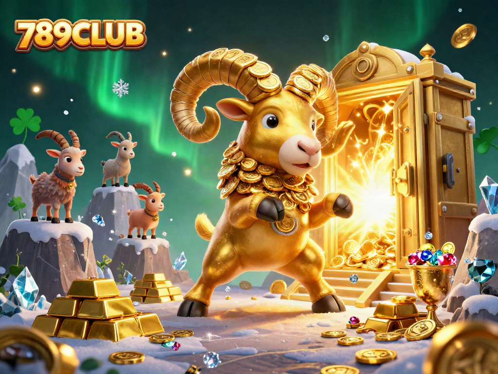 Engage with thrilling gameplay at 789CLUB, featuring a vibrant golden ram charging through a treasure vault.