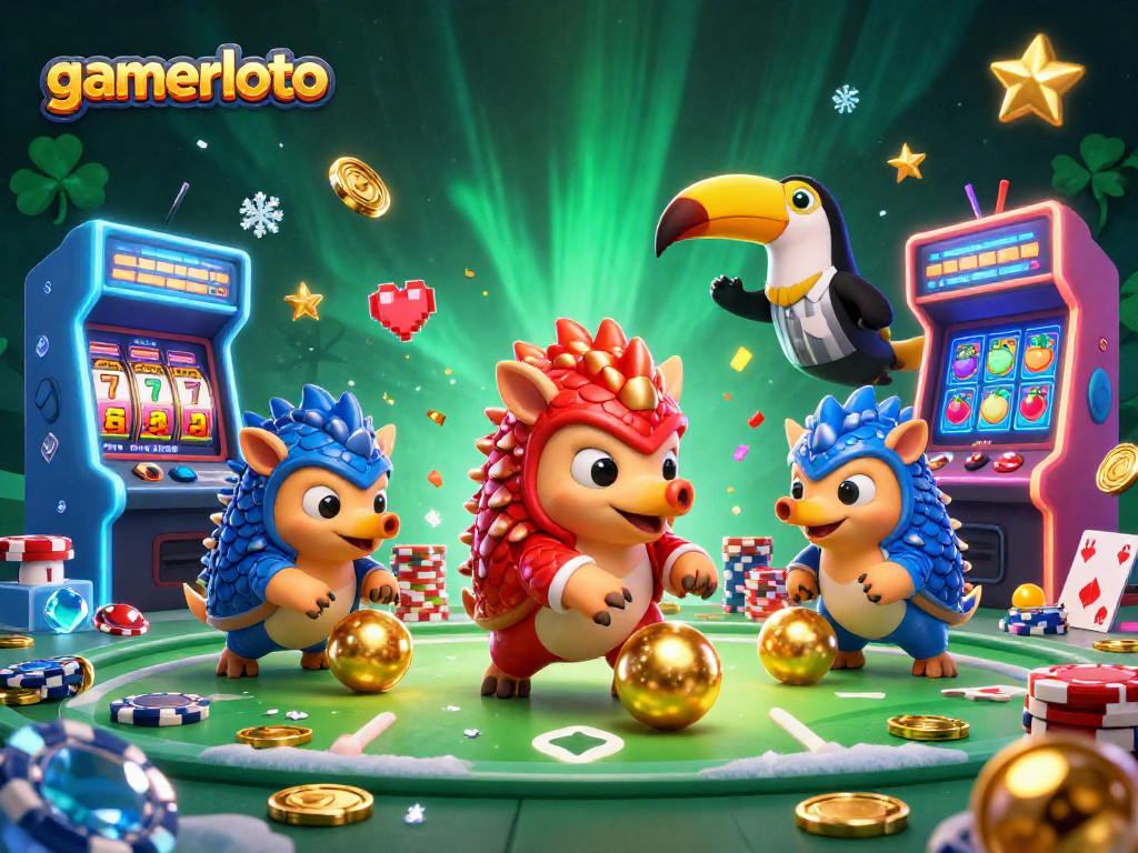 Enhance your gaming with gamerloto: Rival pangolins immerse in a vibrant casino showdown.