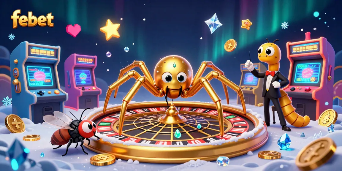 Bet at febet while enjoying a 3D cartoon casino scene filled with vibrant gaming elements.