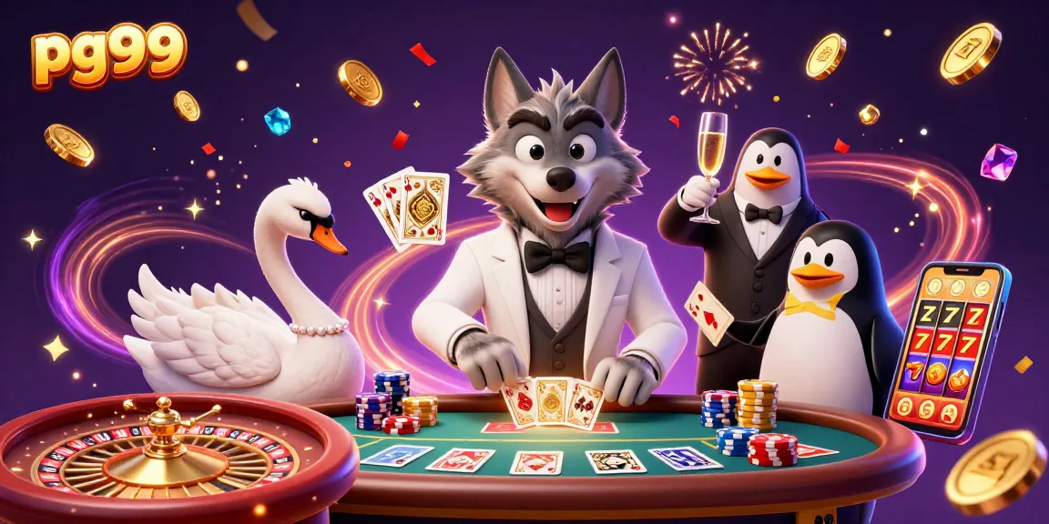 Experience thrilling fun at pg99 with 3D cartoon characters engaging in baccarat and celebrating winnings.