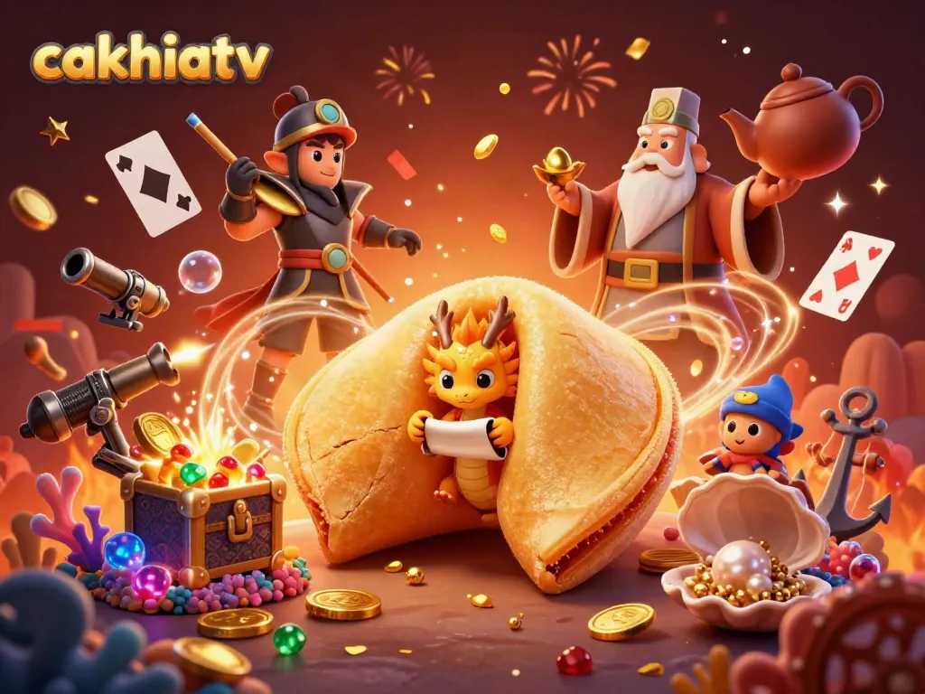 Experience exciting fortune-themed gaming at cakhiatv with vibrant 3D elements and festive treasures.