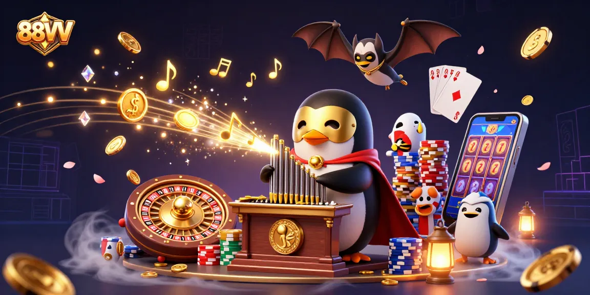 Experience the thrill of 88VV casino with a penguin organist and sparkling games.