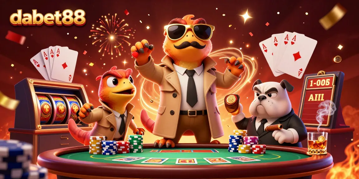 dabet88 raptors cleverly disguise to enter VIP lounge in a vibrant casino scene filled with poker and gaming elements.