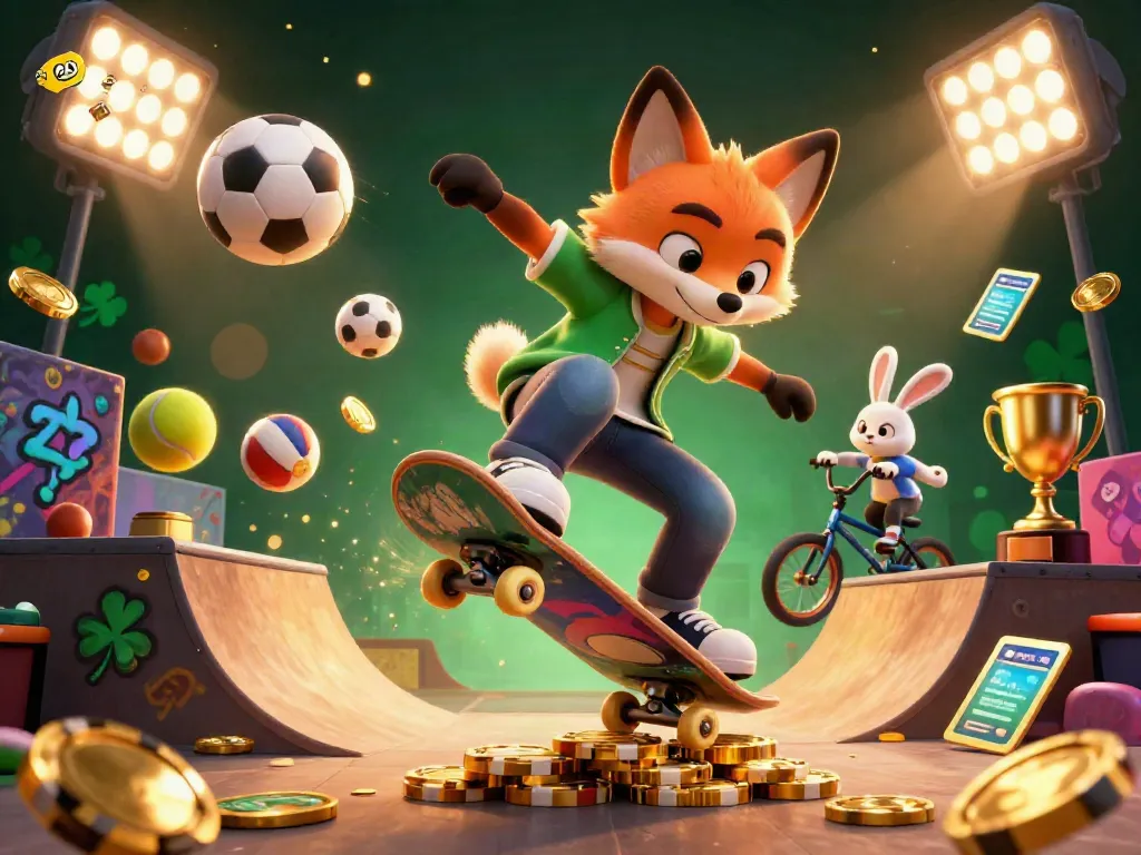 Engage in thrilling adventures with aau882 com as a skateboarder fox and BMX rabbit showcase action over poker chips.