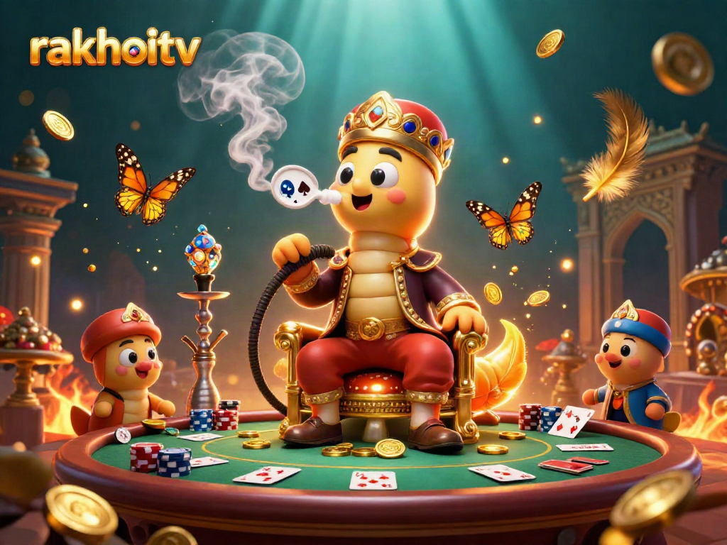 Experience exhilarating poker strategies with rakhoitv's animated casino scene filled with vibrant details.