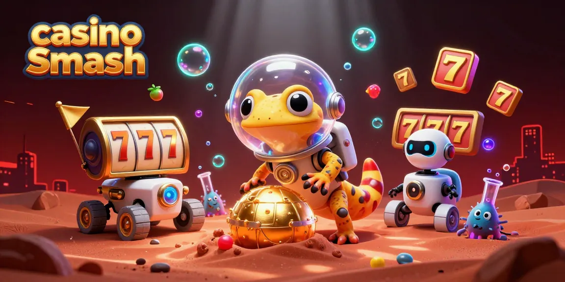 Experience thrilling moments at casino Smash with a vibrant 3D Martian scene filled with slots.