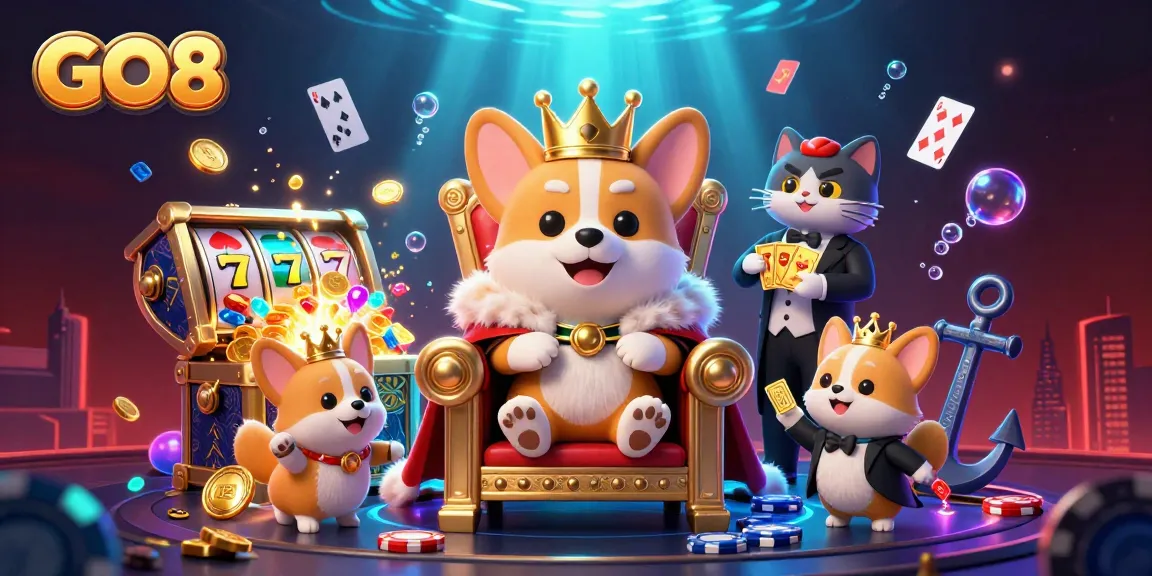 Engage with GO8 through thrilling slot games featuring royal corgis, golden card decks, and vibrant treasures.